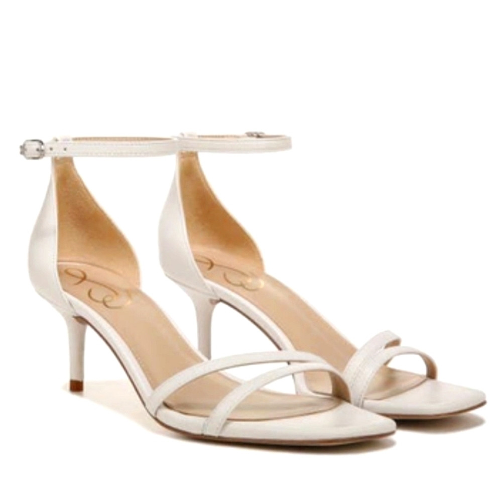 NEW SAM EDELMAN PEONIE SQUARE TOE SANDAL IN BRIGHT WHITE LEATHER
